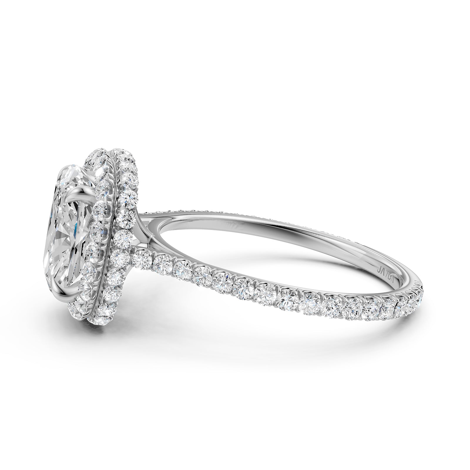 Double Halo Cushion Lab Grown Diamond U Cut Pave Set Engagement Ring